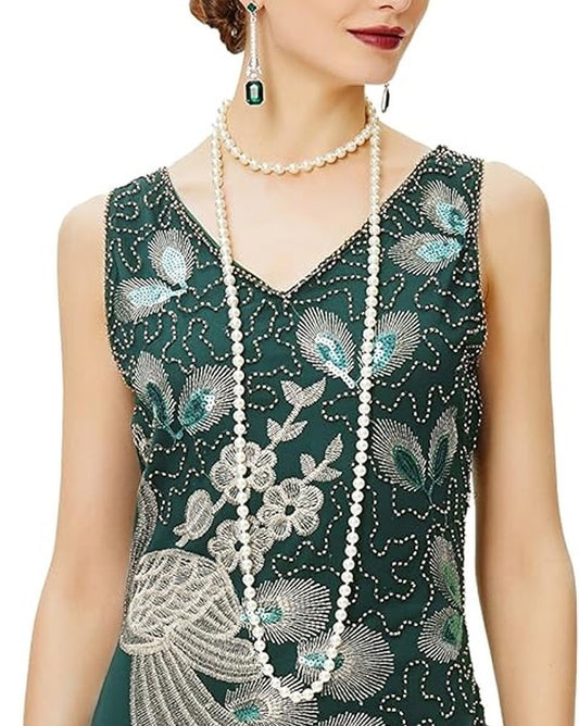 Glamorous 1920s Vintage Peacock Sequined Flapper Dress with Fringes - Perfect for Gatsby Parties and Special Occasions