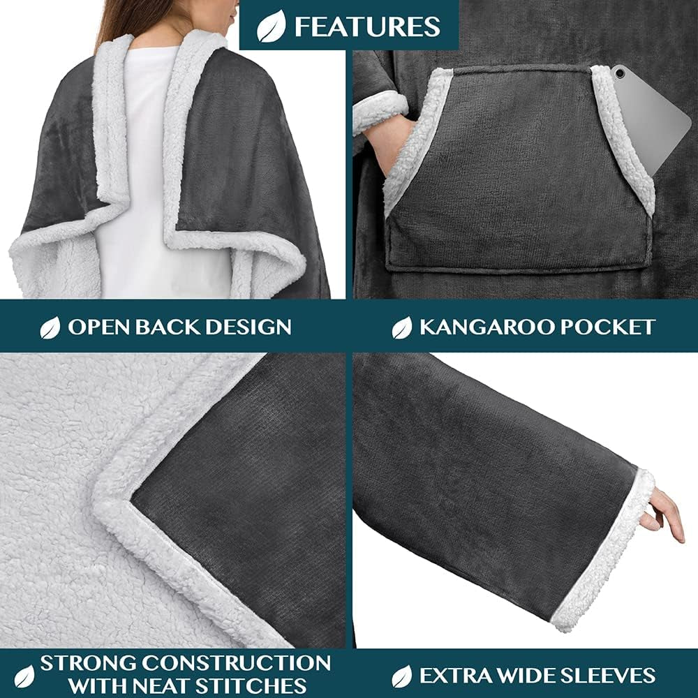 Cozy Sherpa Wearable Blanket with Sleeves & Pocket - Perfect for Snuggling Up This Winter!