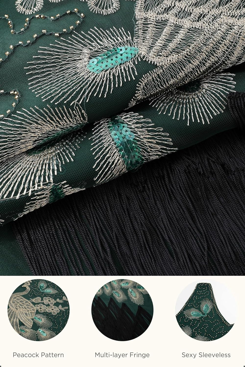 Glamorous 1920s Vintage Peacock Sequined Flapper Dress with Fringes - Perfect for Gatsby Parties and Special Occasions