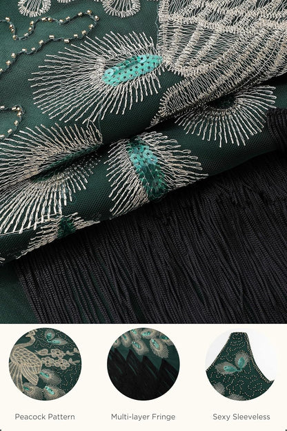Glamorous 1920s Vintage Peacock Sequined Flapper Dress with Fringes - Perfect for Gatsby Parties and Special Occasions