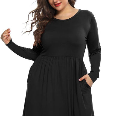 Elevate Your Style with Our Women's Plus Size Maxi Dresses - Perfect for Curvy Figures, Cozy Long Sleeve Design with Pockets!