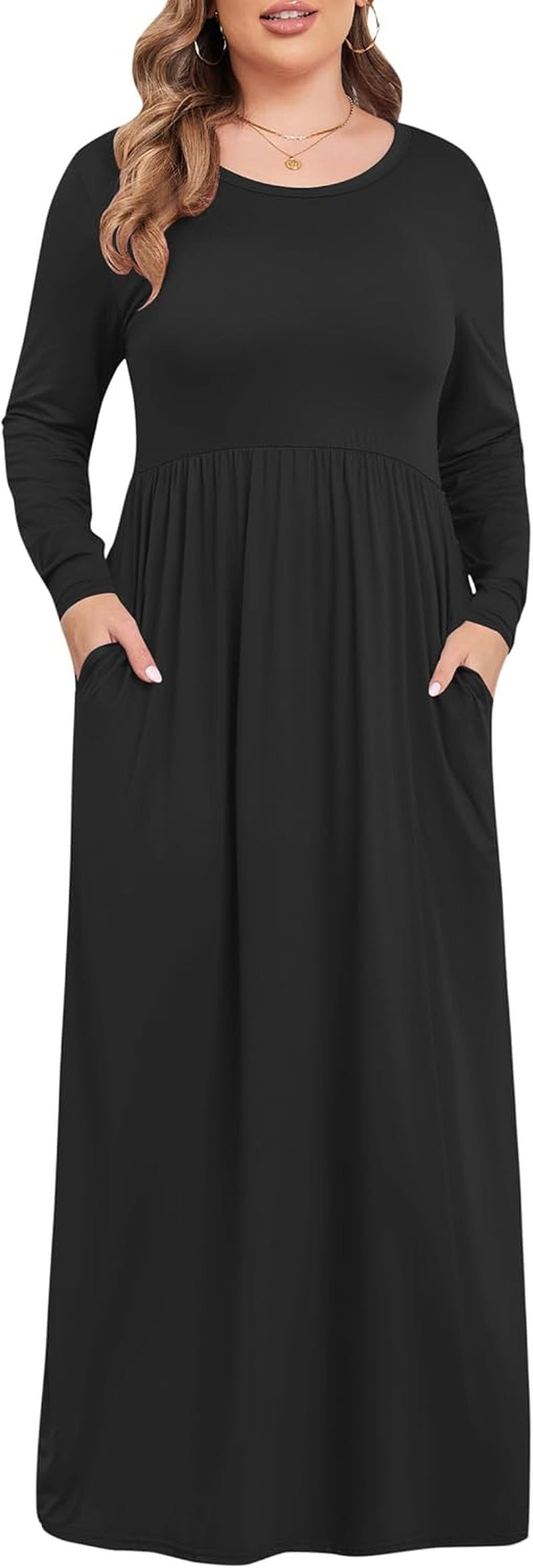 Elevate Your Style with Our Women's Plus Size Maxi Dresses - Perfect for Curvy Figures, Cozy Long Sleeve Design with Pockets!
