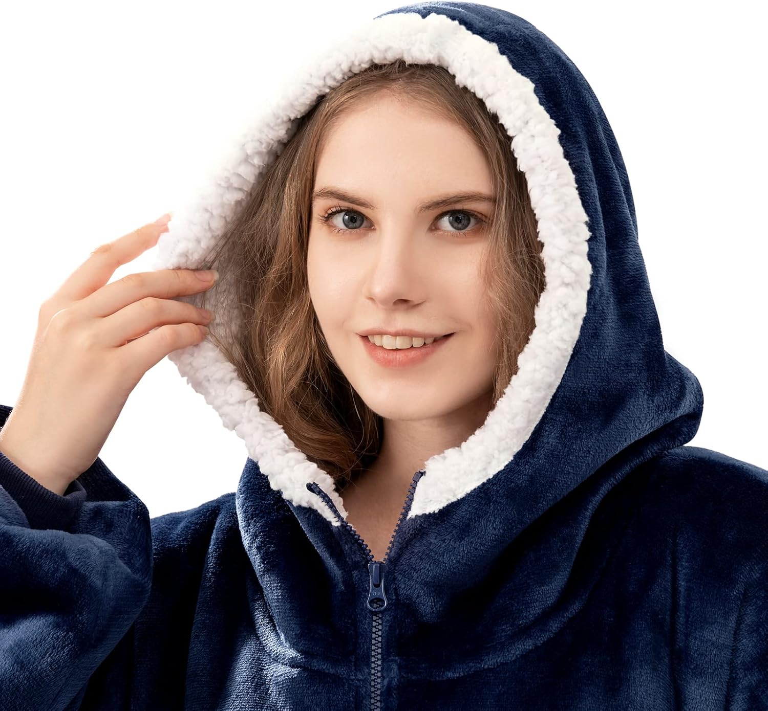Experience Ultimate Comfort with Our Oversized Wearable Blanket Hoodie for Adults - Luxurious Thick Sherpa Fleece Sweatshirt in Cozy Blue with Elastic Sleeves & Giant Pockets