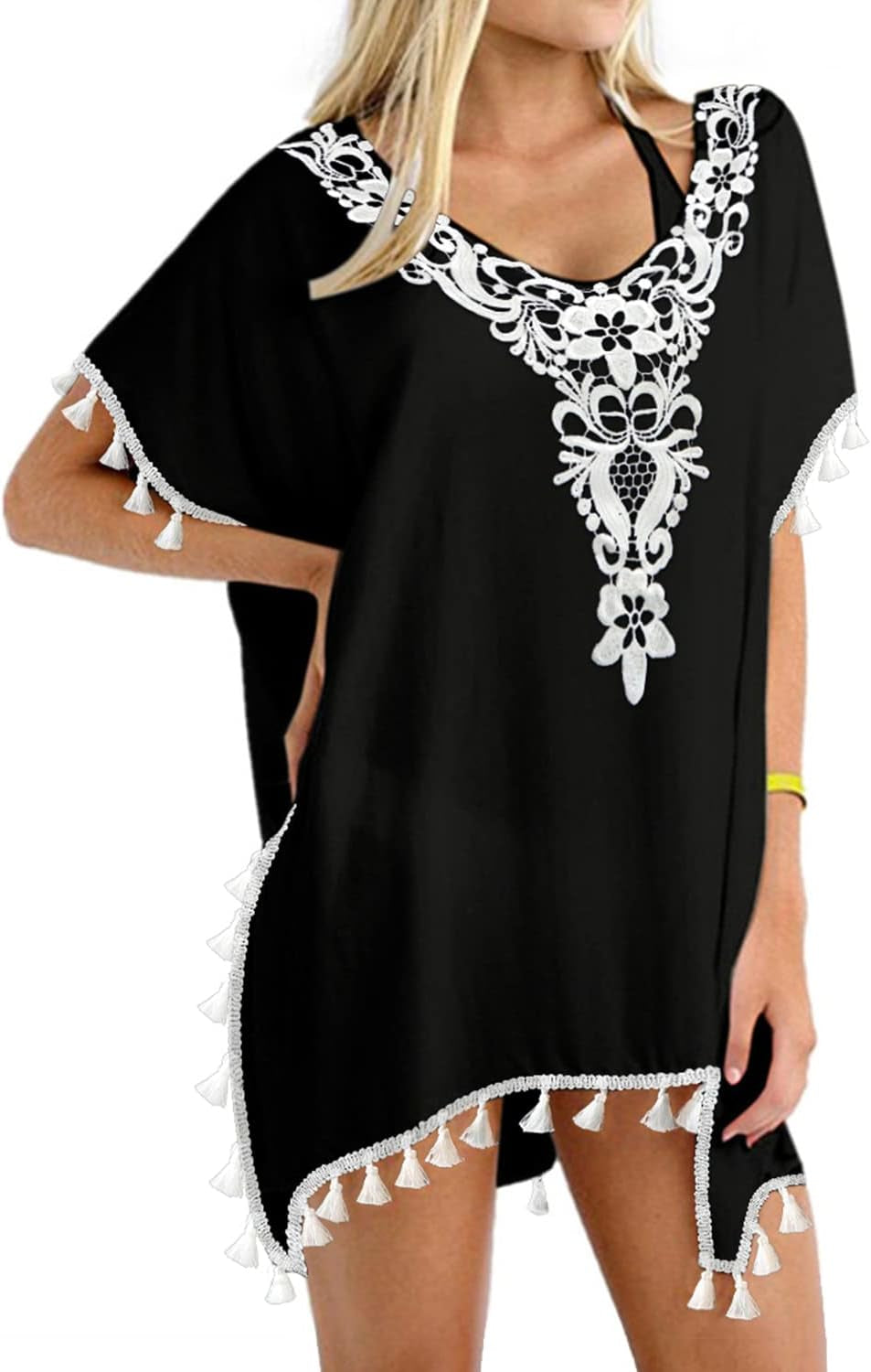 Stylish Embroidered Black Chiffon Swimsuit Cover-Up for Women - Perfect Beachwear Essential