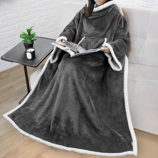 Cozy Sherpa Wearable Blanket with Sleeves & Pocket - Perfect for Snuggling Up This Winter!