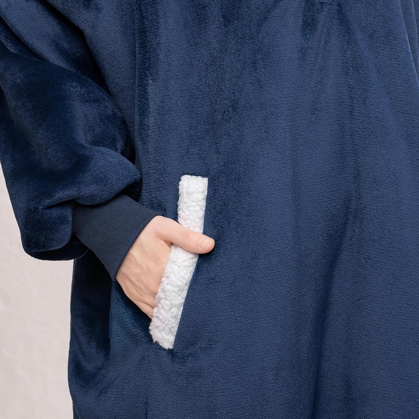 Experience Ultimate Comfort with Our Oversized Wearable Blanket Hoodie for Adults - Luxurious Thick Sherpa Fleece Sweatshirt in Cozy Blue with Elastic Sleeves & Giant Pockets