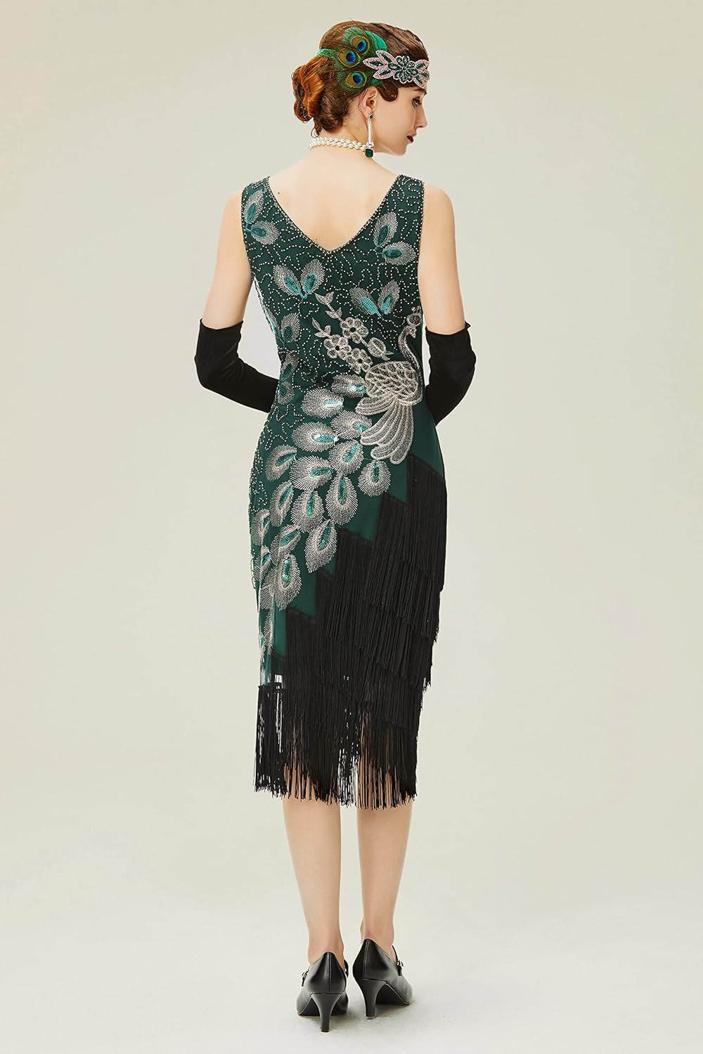 Glamorous 1920s Vintage Peacock Sequined Flapper Dress with Fringes - Perfect for Gatsby Parties and Special Occasions