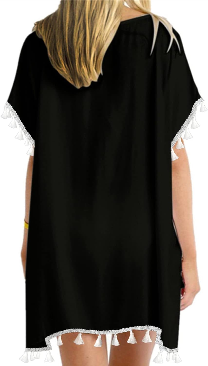 Stylish Embroidered Black Chiffon Swimsuit Cover-Up for Women - Perfect Beachwear Essential